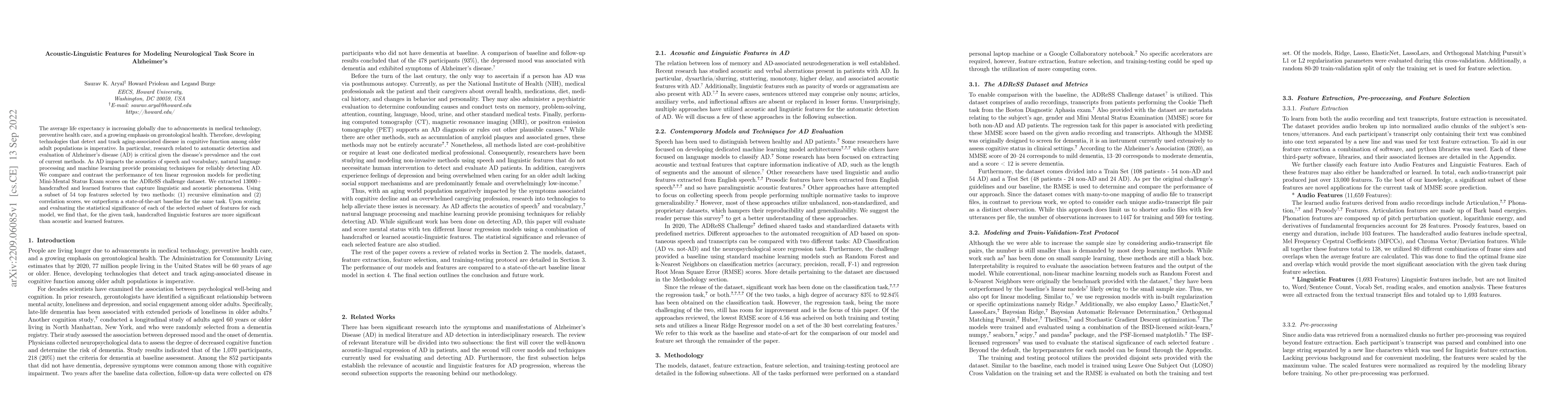 Thumbnail for Acoustic-Linguistic Features for Modeling Neurological Task Score in
  Alzheimer's