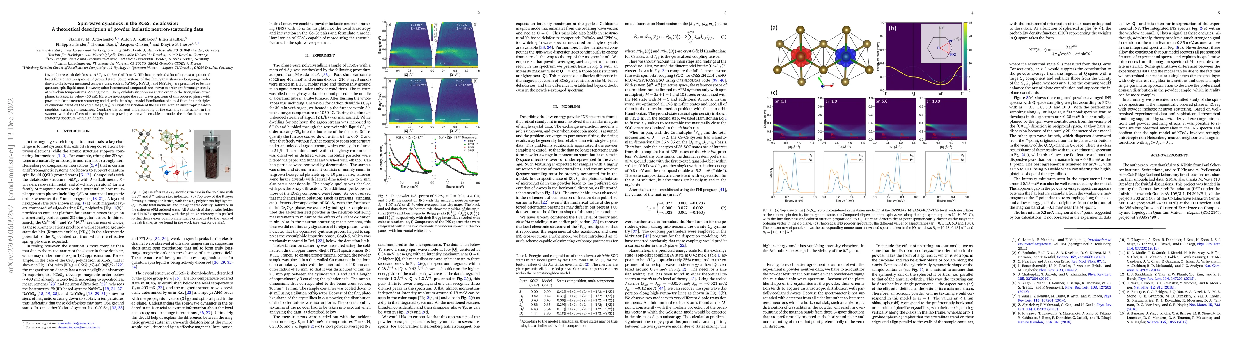 Thumbnail for Spin-wave dynamics in the KCeS2 delafossite: A theoretical description
  of powder inelastic neutron-scattering data