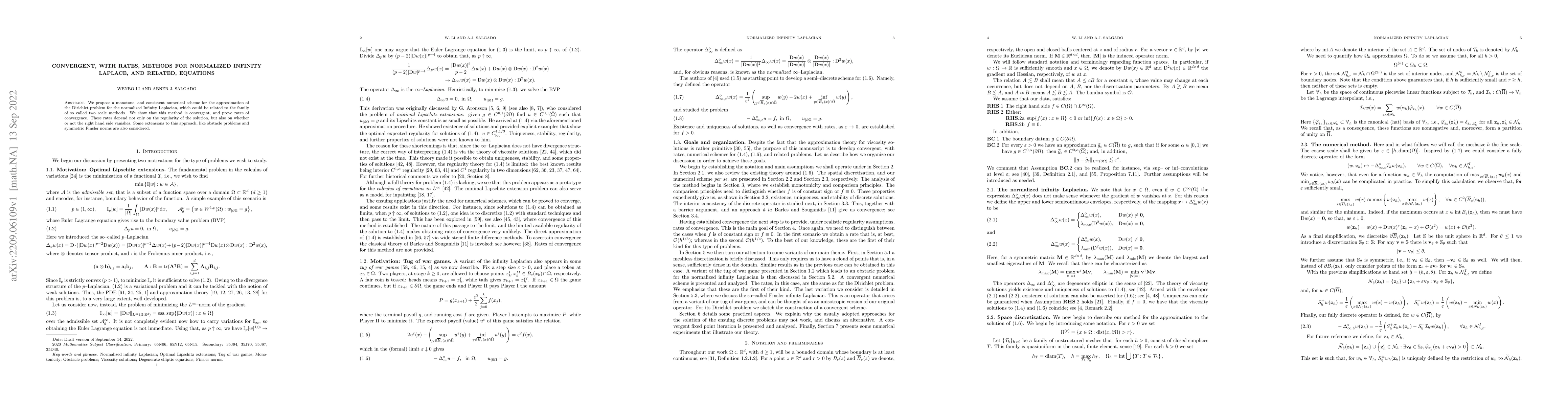 Thumbnail for Convergent, with rates, methods for normalized infinity Laplace, and
  related, equations