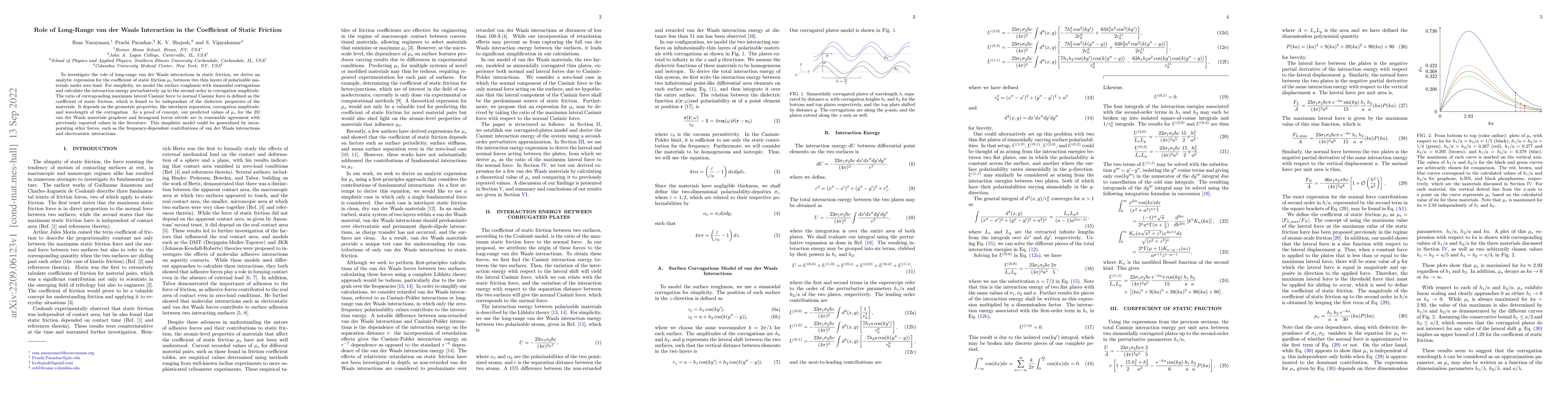 Thumbnail for Role of long-range van der Waals interaction in the coefficient of
  static friction