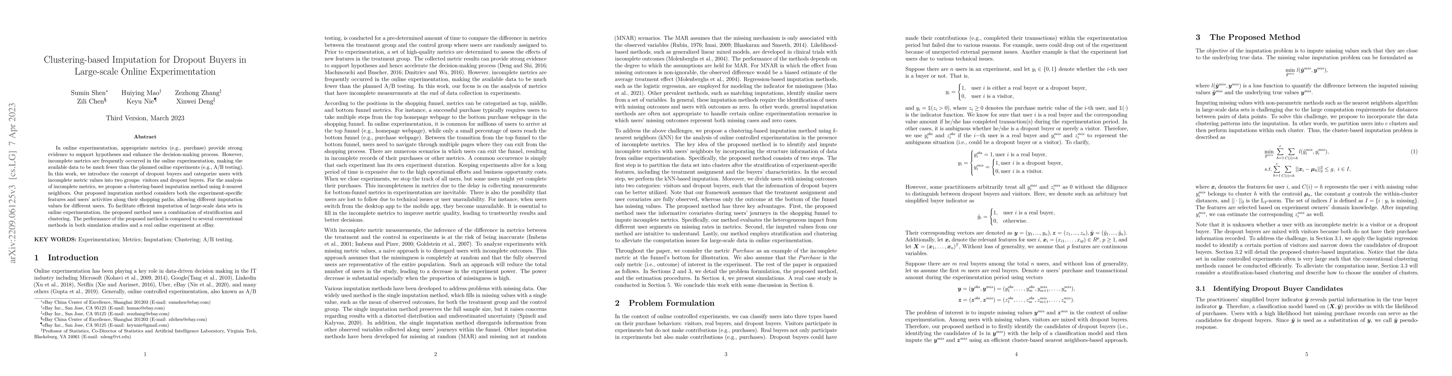 Thumbnail for Clustering-based Imputation for Dropout Buyers in Large-scale Online
  Experimentation