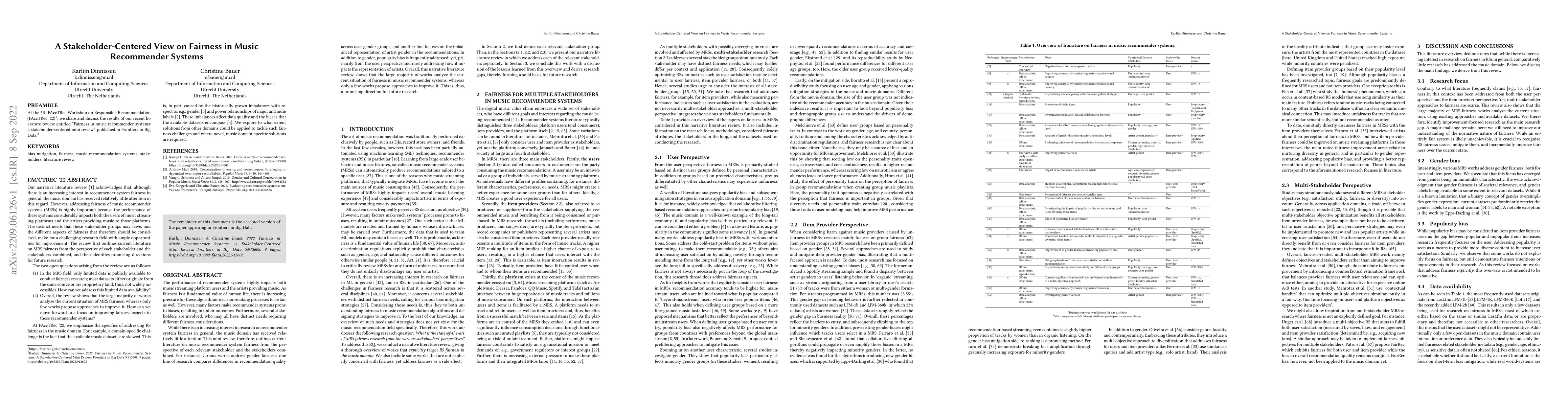 Thumbnail for A Stakeholder-Centered View on Fairness in Music Recommender Systems