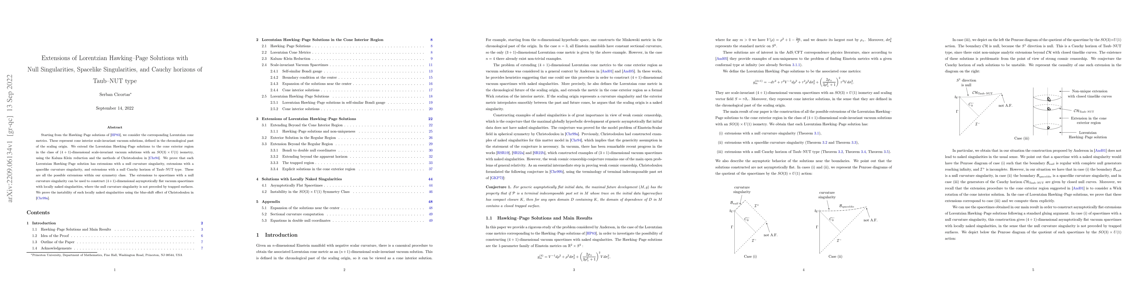Thumbnail for Extensions of Lorentzian Hawking--Page Solutions with Null
  Singularities, Spacelike Singularities, and Cauchy horizons of Taub--NUT type