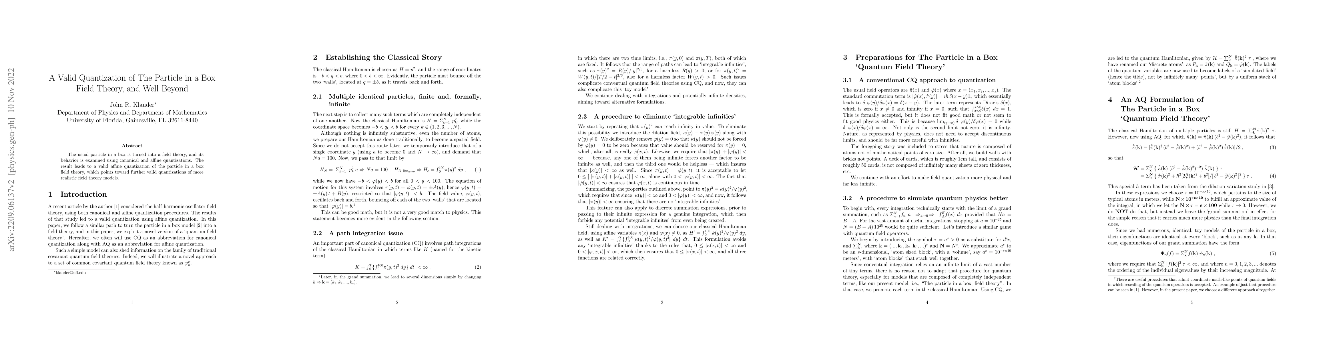 Thumbnail for A Valid Quantization of The Particle in a Box Field Theory, and Well
  Beyond