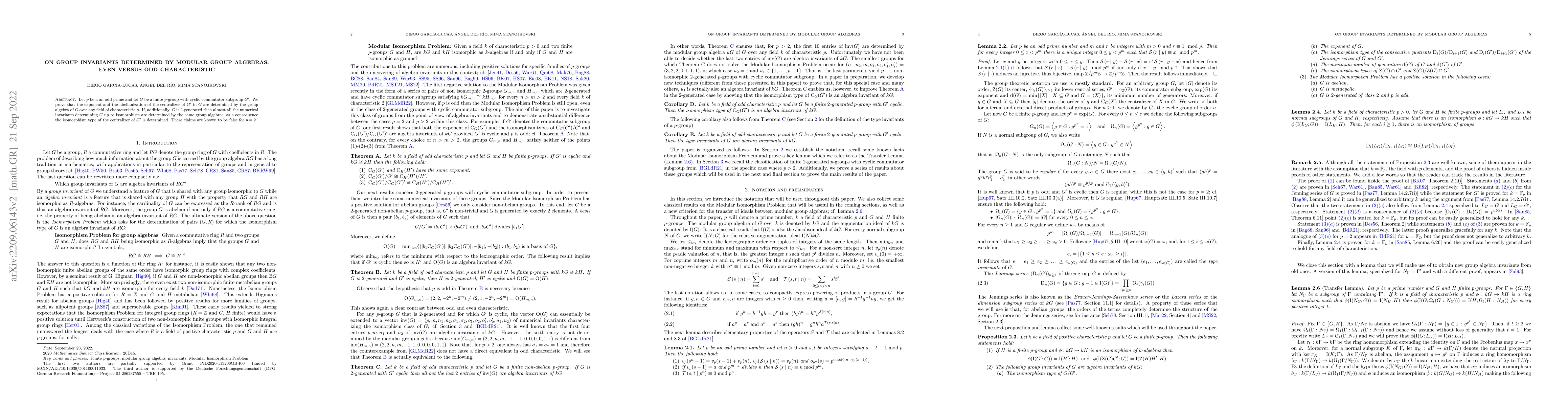 Thumbnail for On group invariants determined by modular group algebras: even versus
  odd characteristic