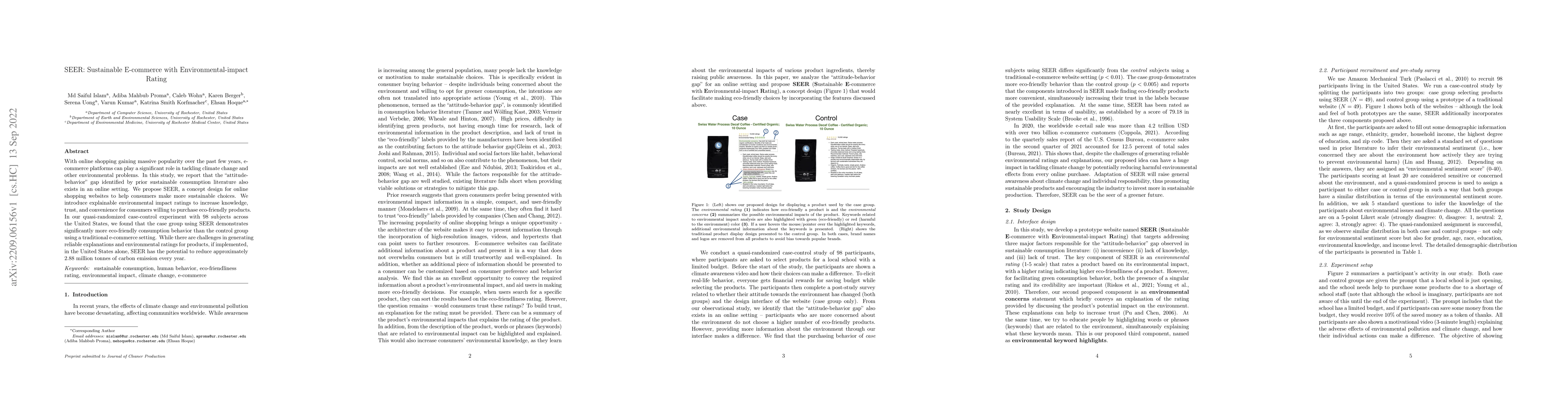 Thumbnail for SEER: Sustainable E-commerce with Environmental-impact Rating