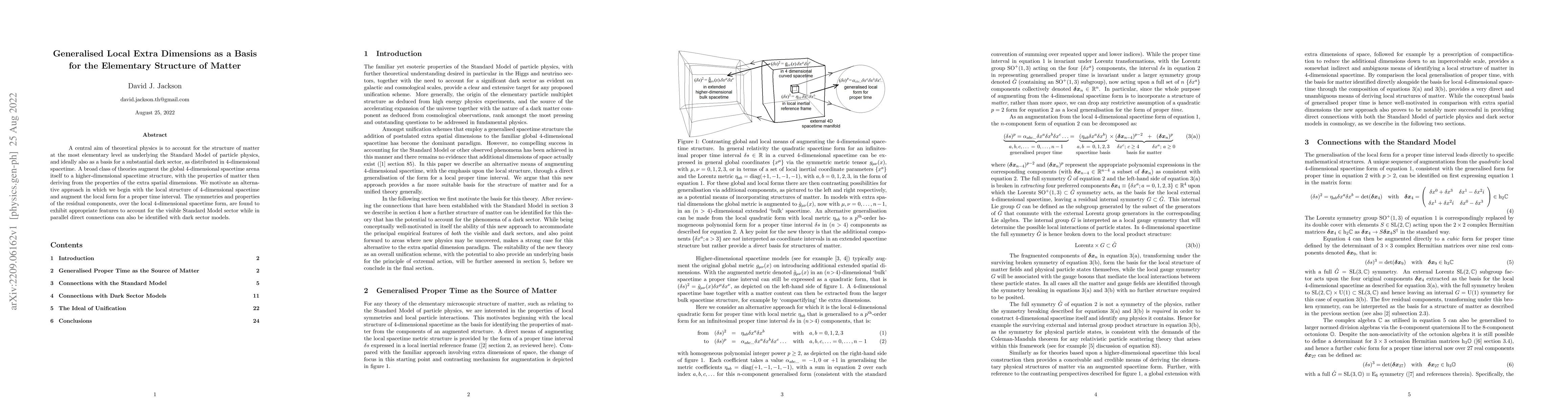 Thumbnail for Generalised Local Extra Dimensions as a Basis for the Elementary
  Structure of Matter