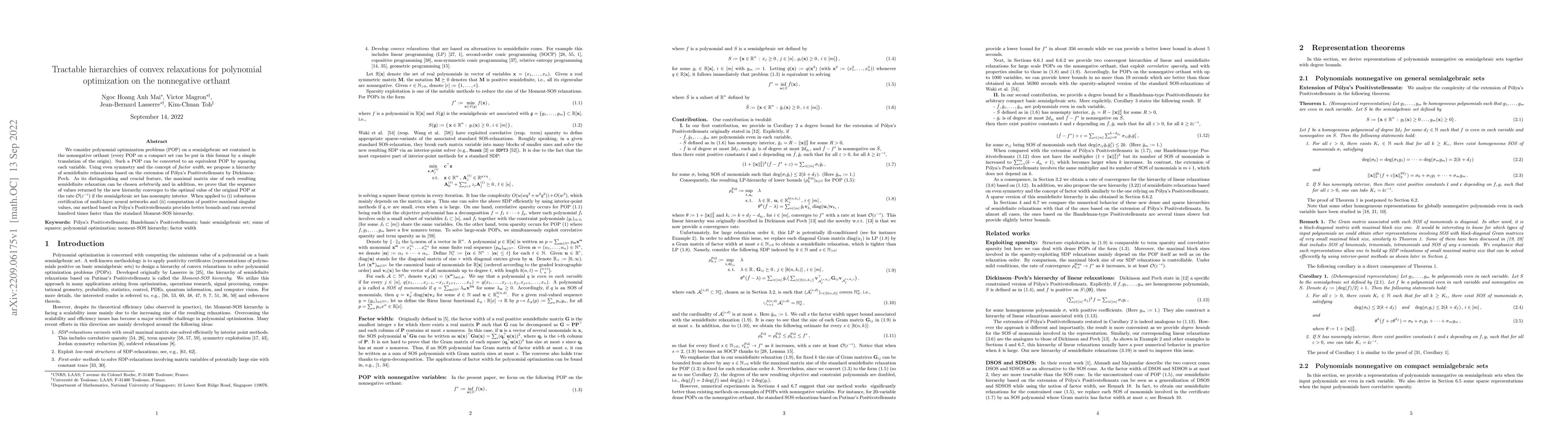 Thumbnail for Tractable hierarchies of convex relaxations for polynomial optimization
  on the nonnegative orthant