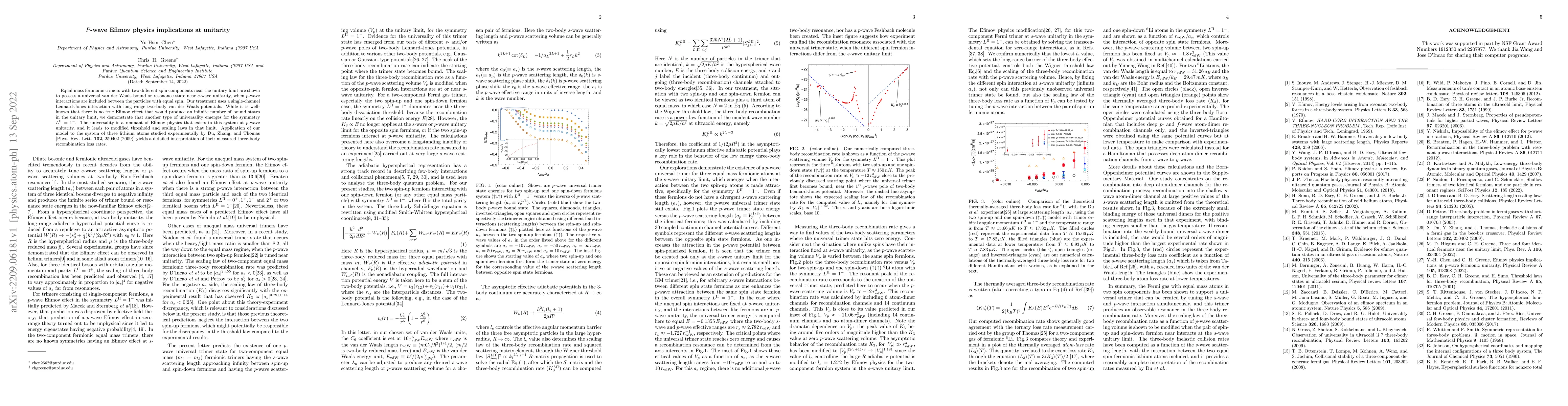 Thumbnail for $P$-wave Efimov physics implications at unitarity