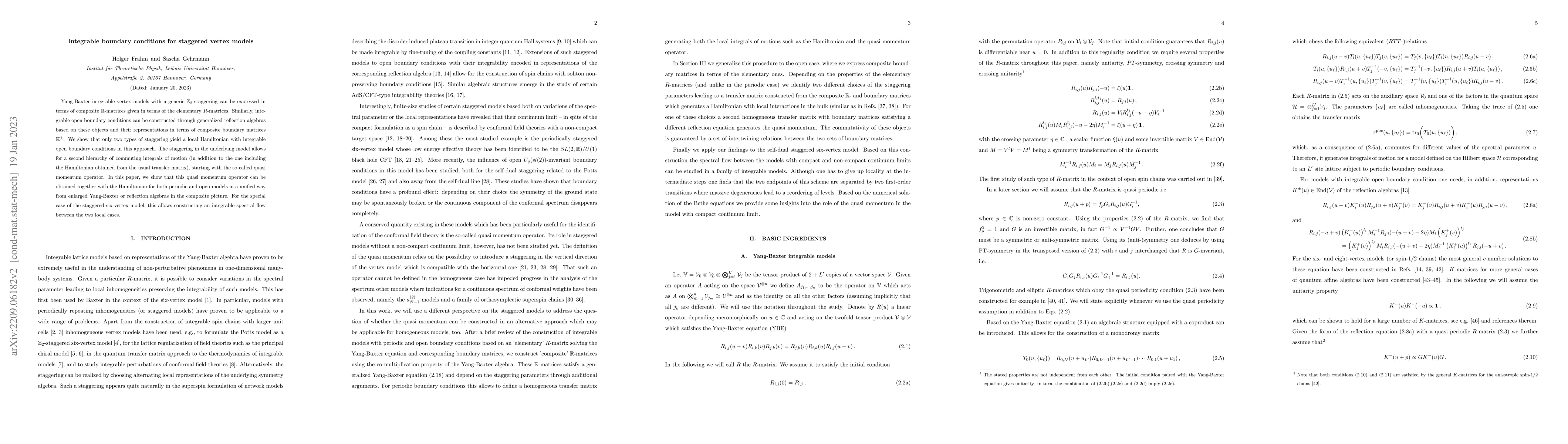 Thumbnail for Integrable boundary conditions for staggered vertex models
