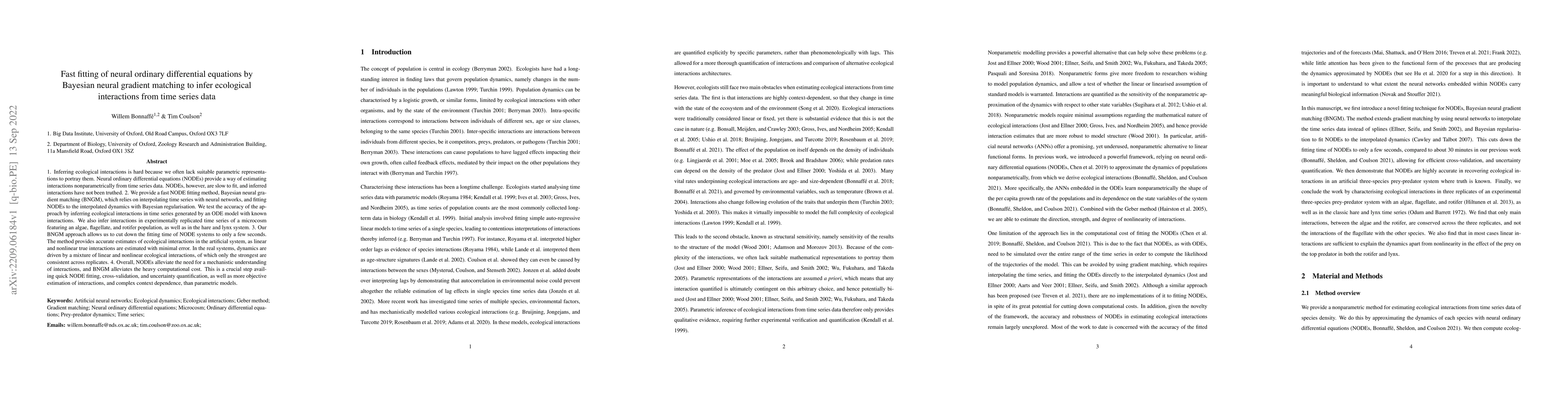 Thumbnail for Fast fitting of neural ordinary differential equations by Bayesian
  neural gradient matching to infer ecological interactions from time series
  data