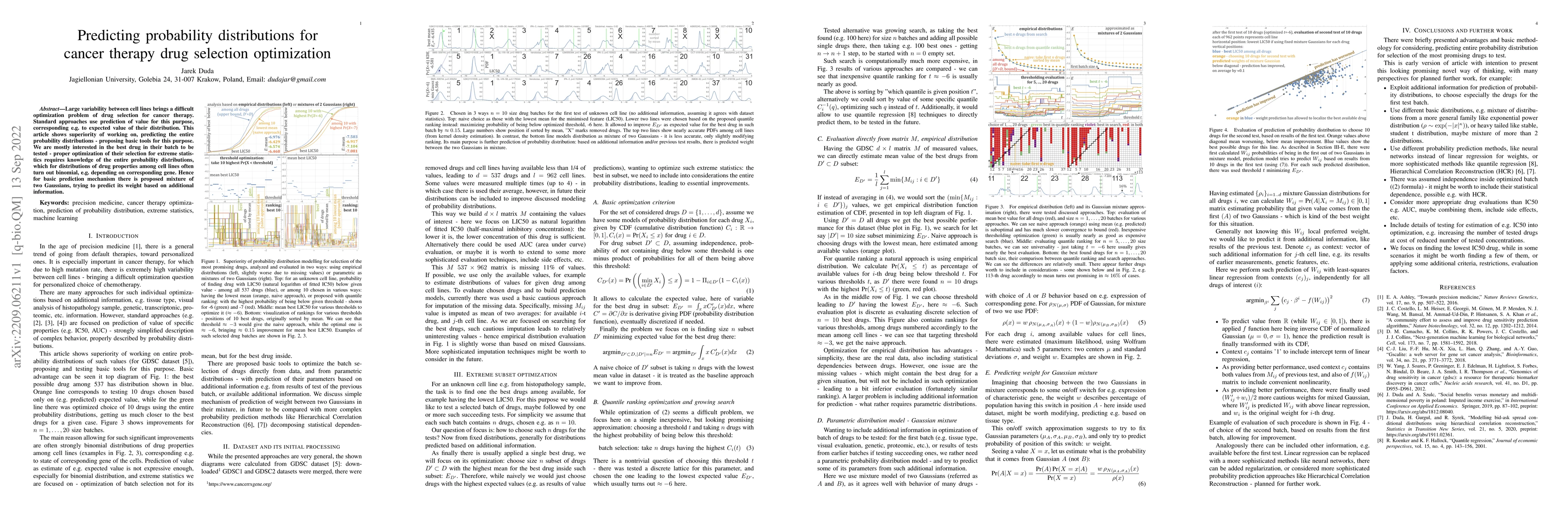 Thumbnail for Predicting probability distributions for cancer therapy drug selection
  optimization