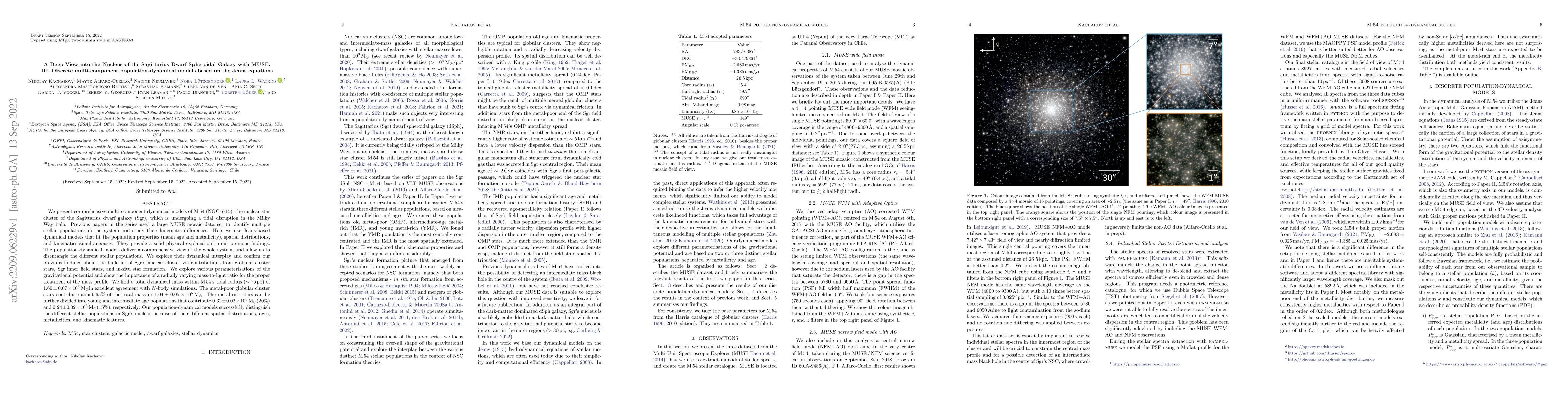 Thumbnail for A Deep View into the Nucleus of the Sagittarius Dwarf Spheroidal Galaxy
  with MUSE. III. Discrete multi-component population-dynamical models based on
  the Jeans equations