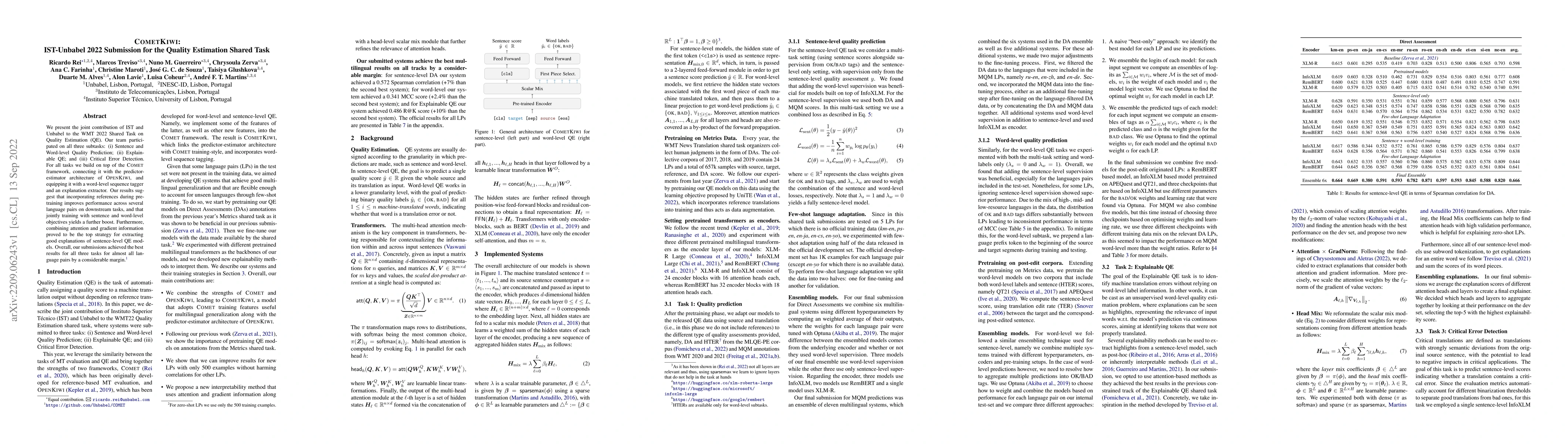 Thumbnail for CometKiwi: IST-Unbabel 2022 Submission for the Quality Estimation Shared
  Task
