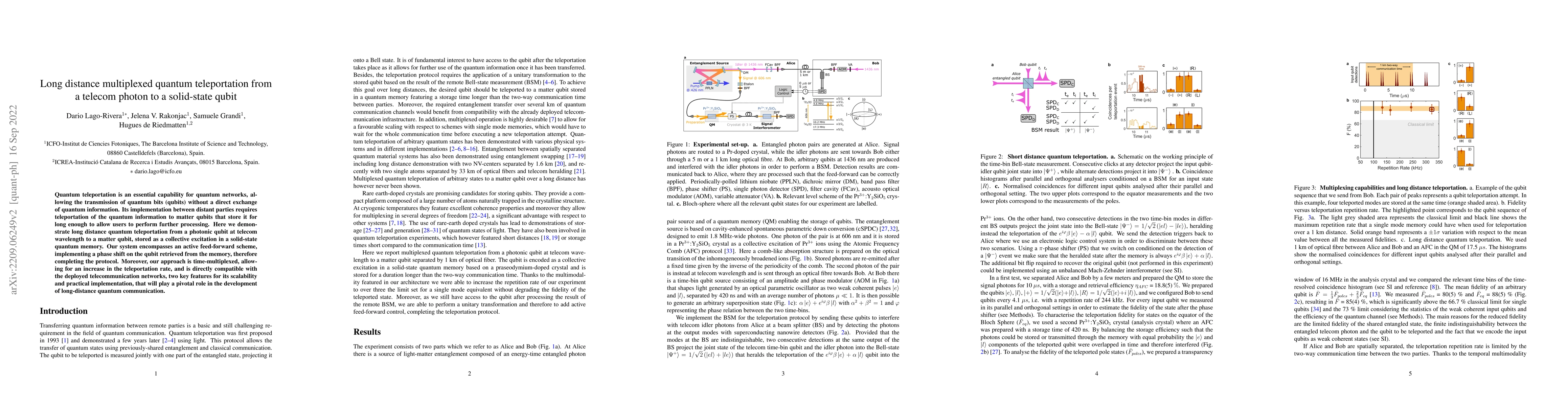 Thumbnail for Long-distance multiplexed quantum teleportation from a telecom photon to
  a solid-state qubit
