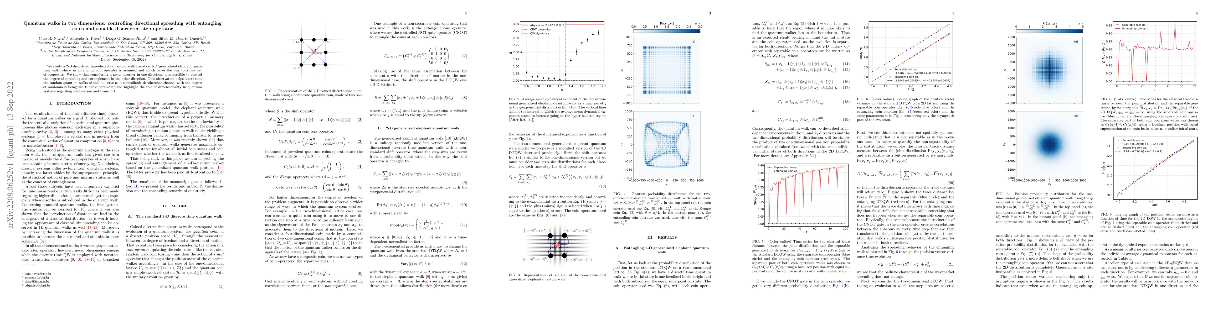 Thumbnail for Quantum walks in two dimensions: controlling directional spreading with
  entangling coins and tunable disordered step operator