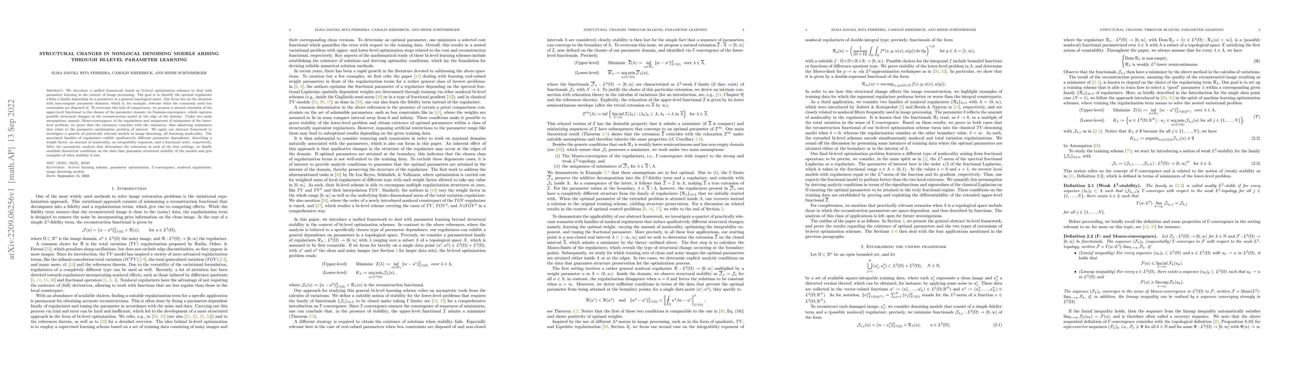 Thumbnail for Structural changes in nonlocal denoising models arising through bi-level
  parameter learning