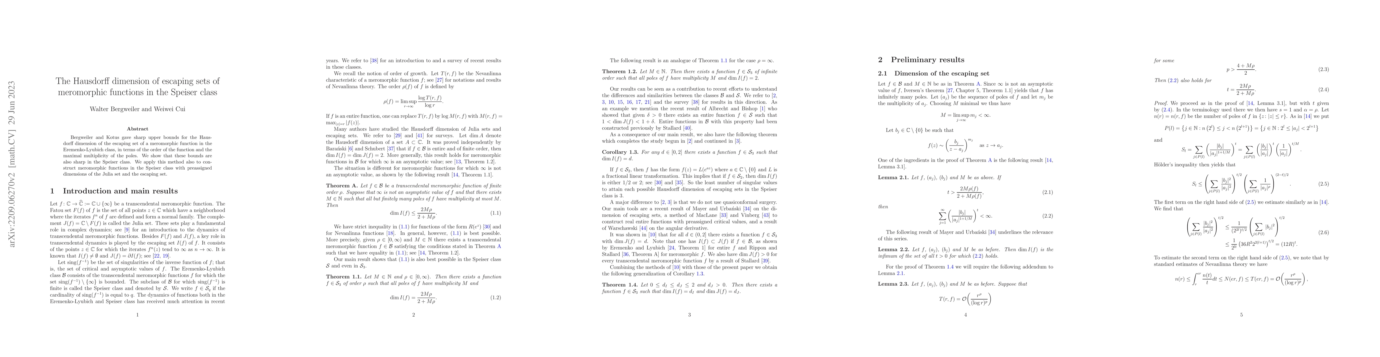 Thumbnail for The Hausdorff dimension of escaping sets of meromorphic functions in the
  Speiser class