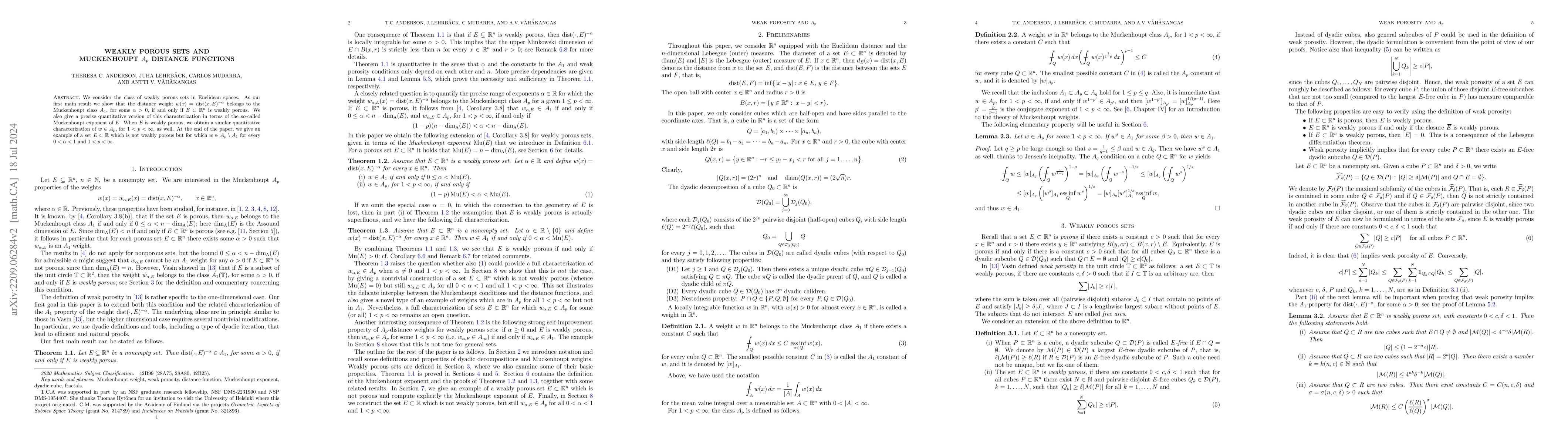 Thumbnail for Weakly porous sets and Muckenhoupt $A_p$ distance functions