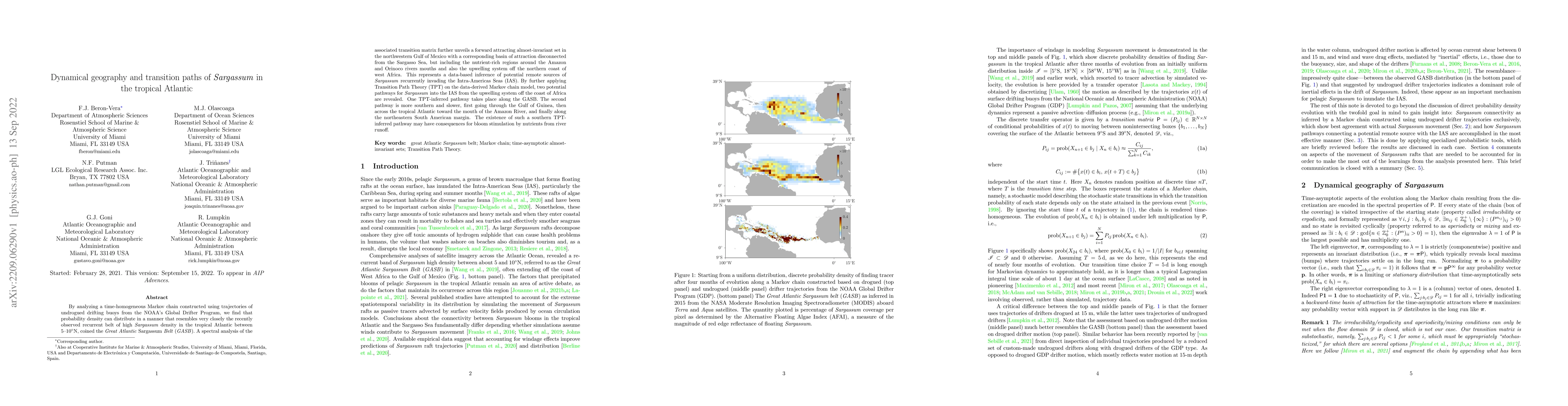 Thumbnail for Dynamical geography and transition paths of Sargassum in the tropical
  Atlantic