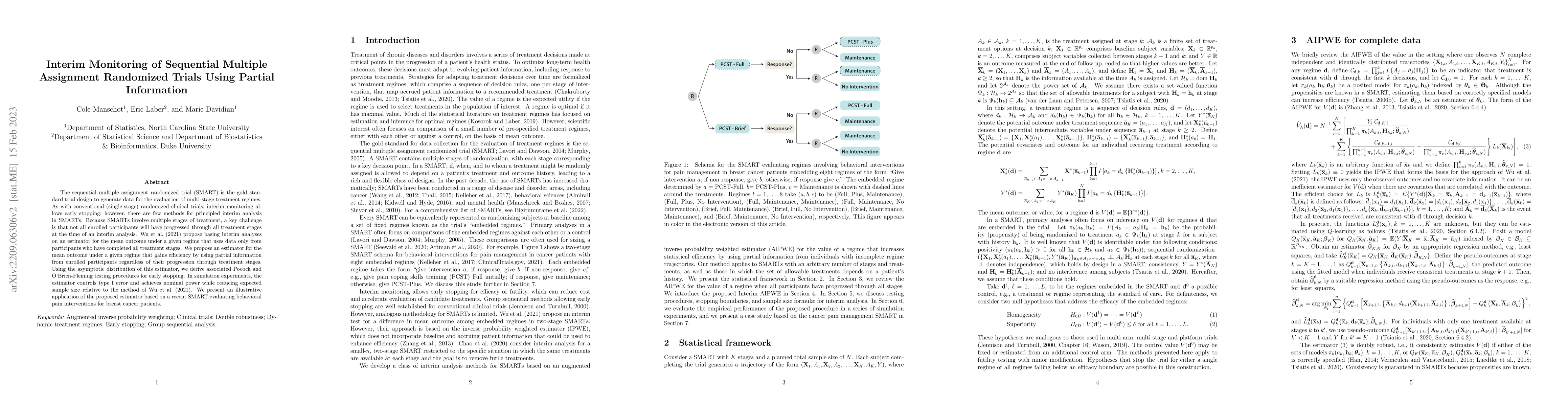 Thumbnail for Interim Monitoring of Sequential Multiple Assignment Randomized Trials
  Using Partial Information
