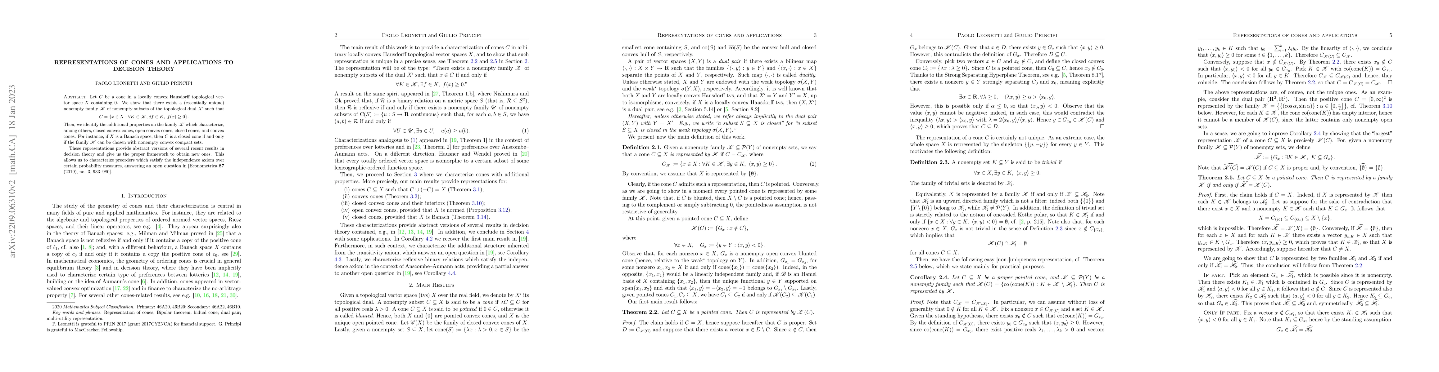 Thumbnail for Representations of cones and applications to decision theory