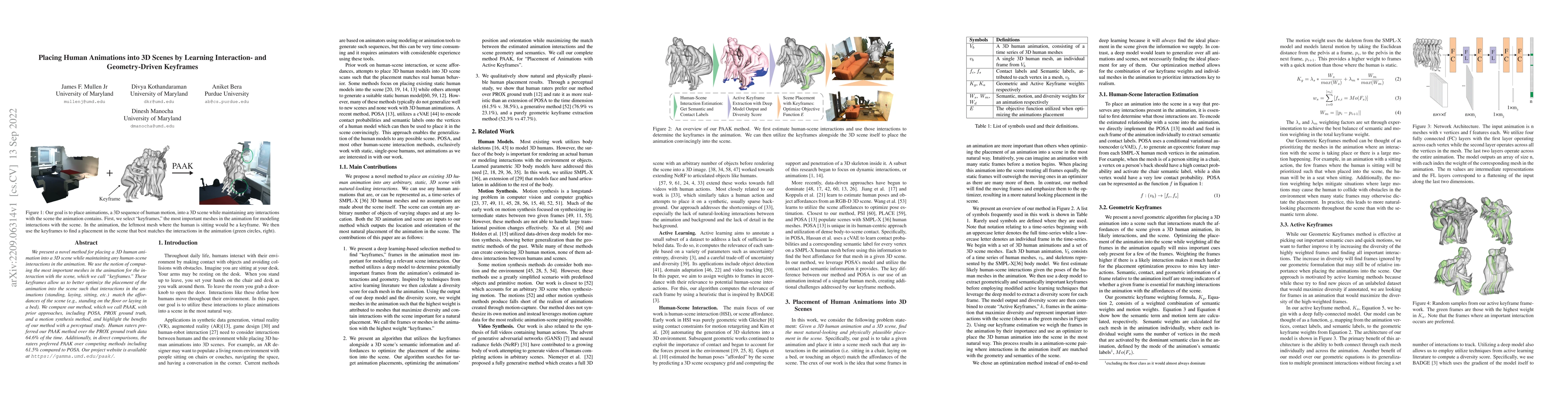 Thumbnail for Placing Human Animations into 3D Scenes by Learning Interaction- and
  Geometry-Driven Keyframes