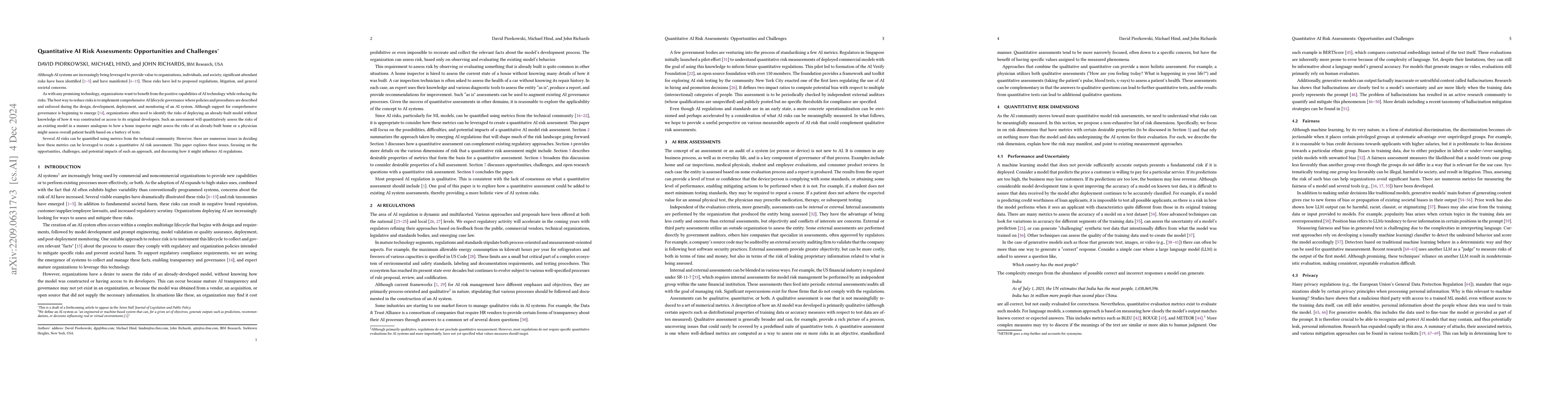 Thumbnail for Quantitative AI Risk Assessments: Opportunities and Challenges