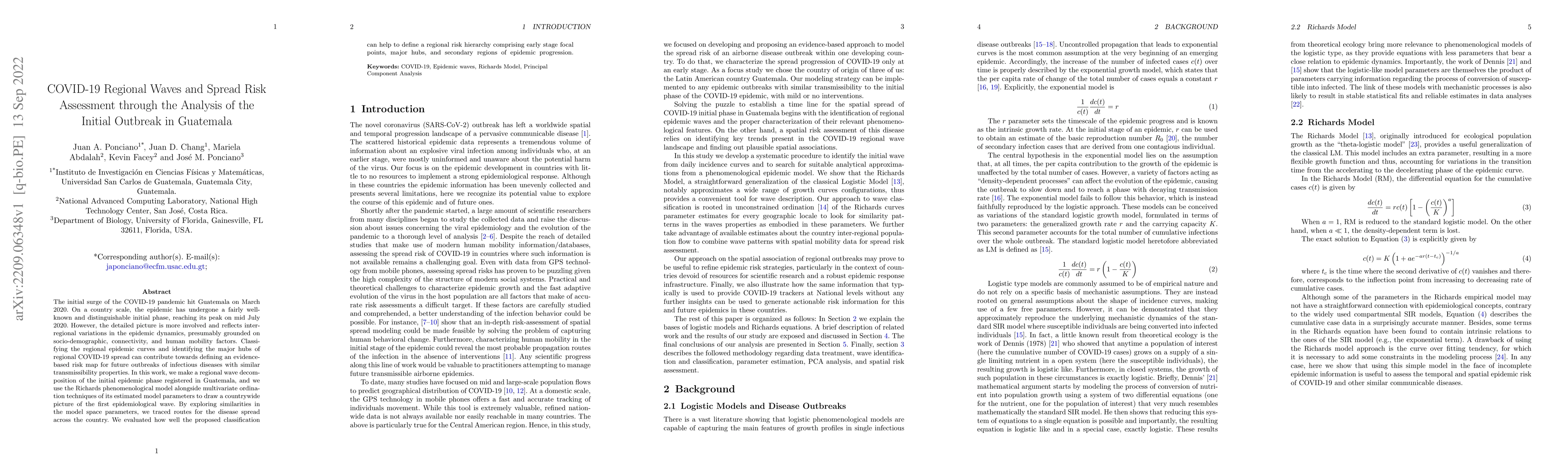 Thumbnail for COVID-19 Regional Waves and Spread Risk Assessment through the Analysis
  of the Initial Outbreak in Guatemala