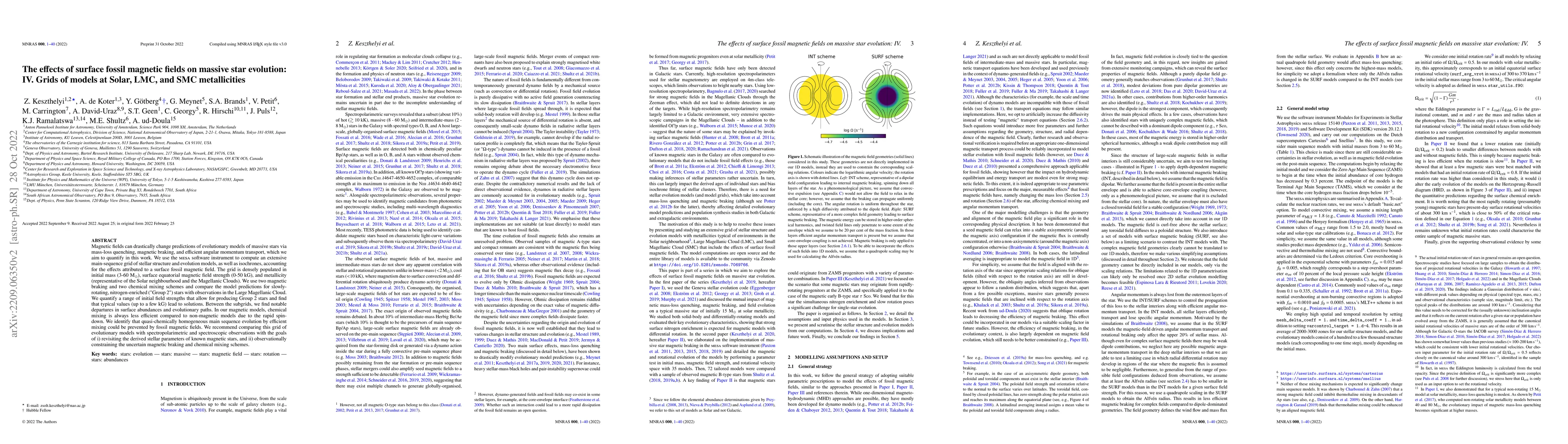 Thumbnail for The effects of surface fossil magnetic fields on massive star evolution:
  IV. Grids of models at Solar, LMC, and SMC metallicities