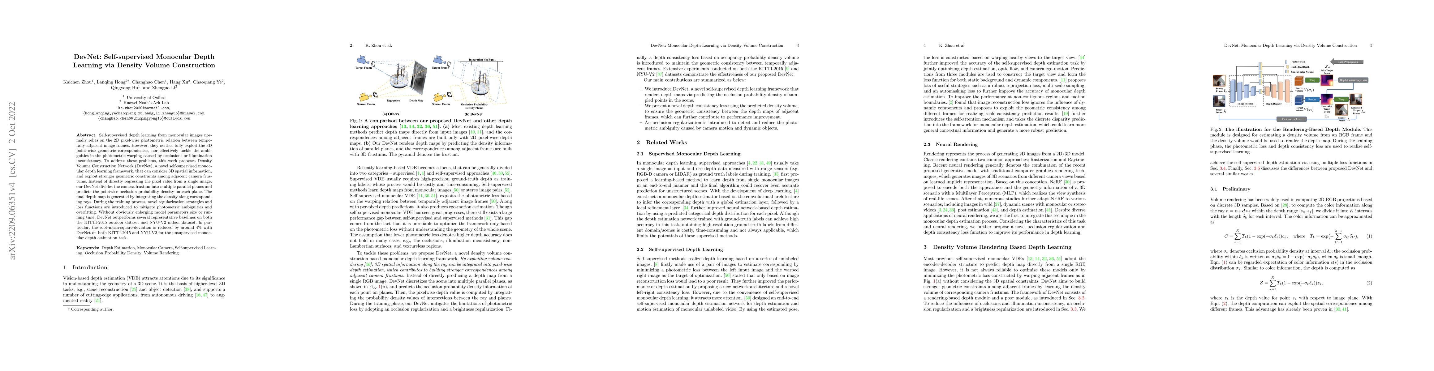 Thumbnail for DevNet: Self-supervised Monocular Depth Learning via Density Volume
  Construction