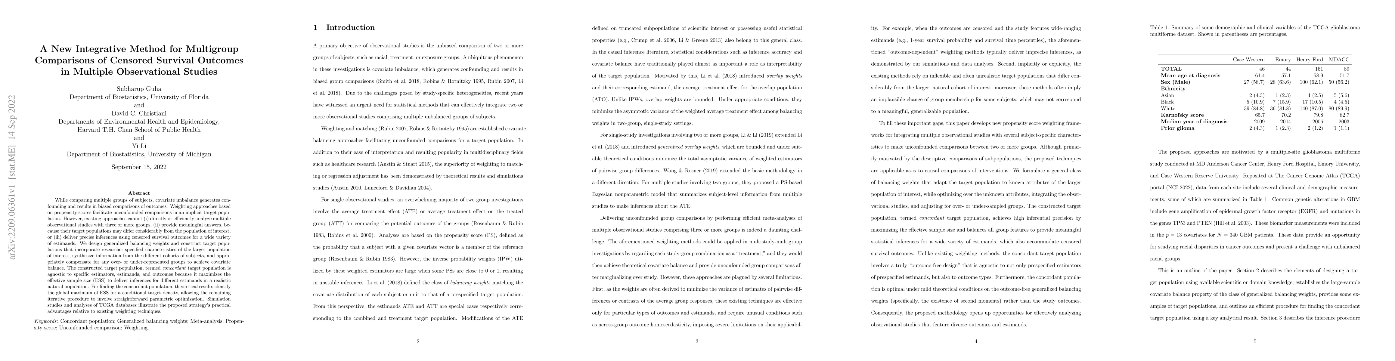 Thumbnail for A New Integrative Method for Multigroup Comparisons of Censored Survival
  Outcomes in Multiple Observational Studies
