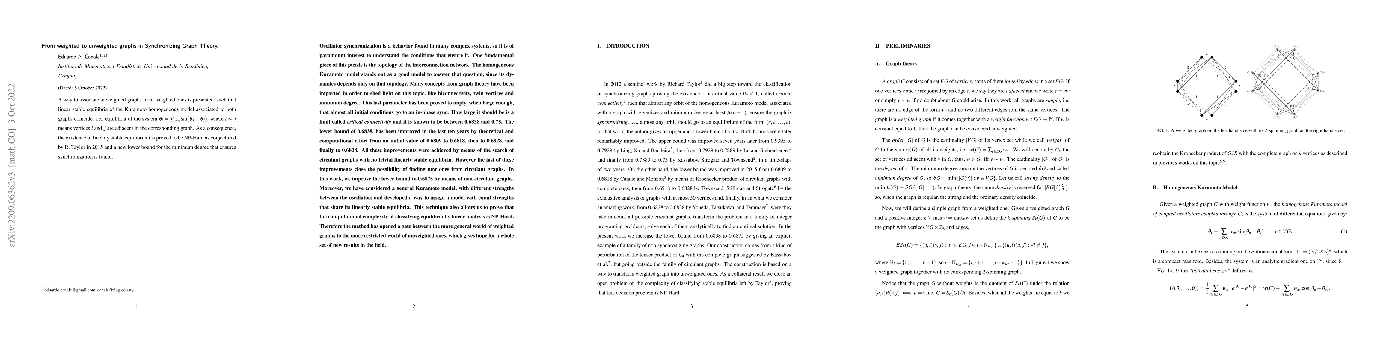 Thumbnail for From weighted to unweighted graphs in Synchronizing Graph Theory