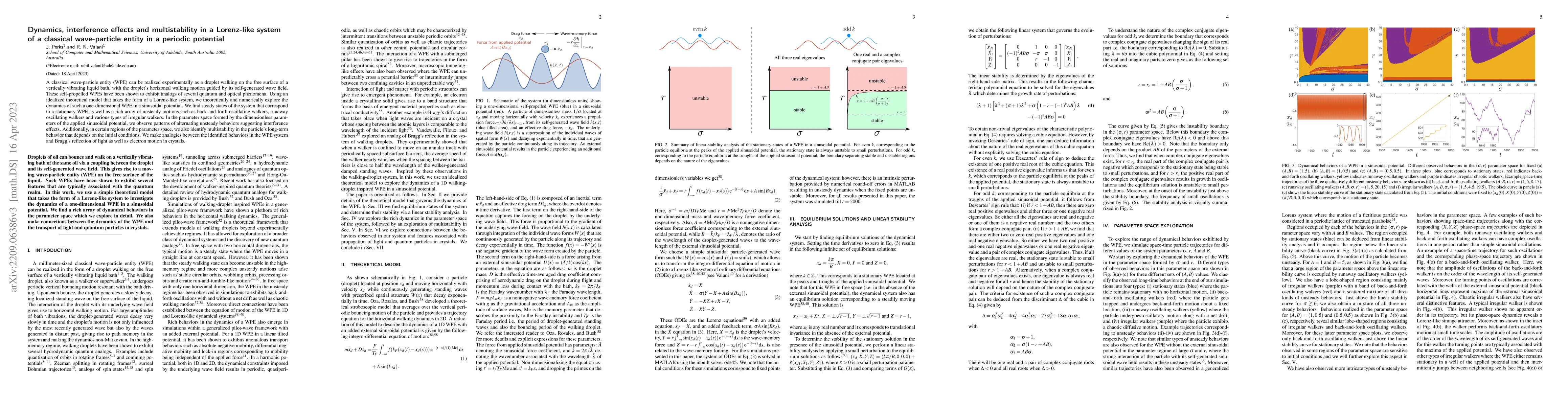 Thumbnail for Dynamics, interference effects, and multistability in a Lorenz-like
  system of a classical wave-particle entity in a periodic potential