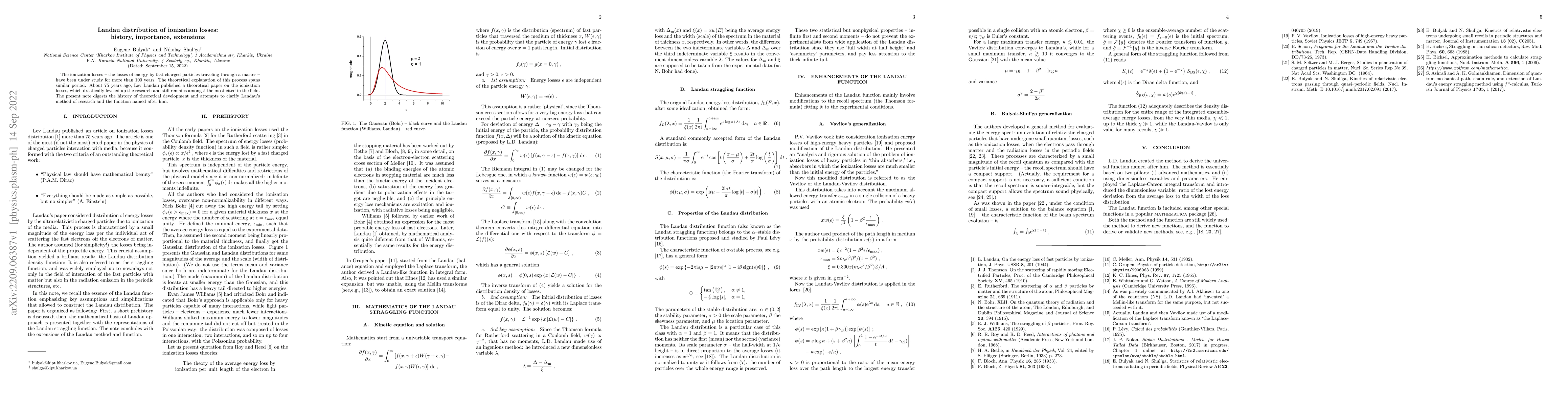Thumbnail for Landau distribution of ionization losses: history, importance,
  extensions