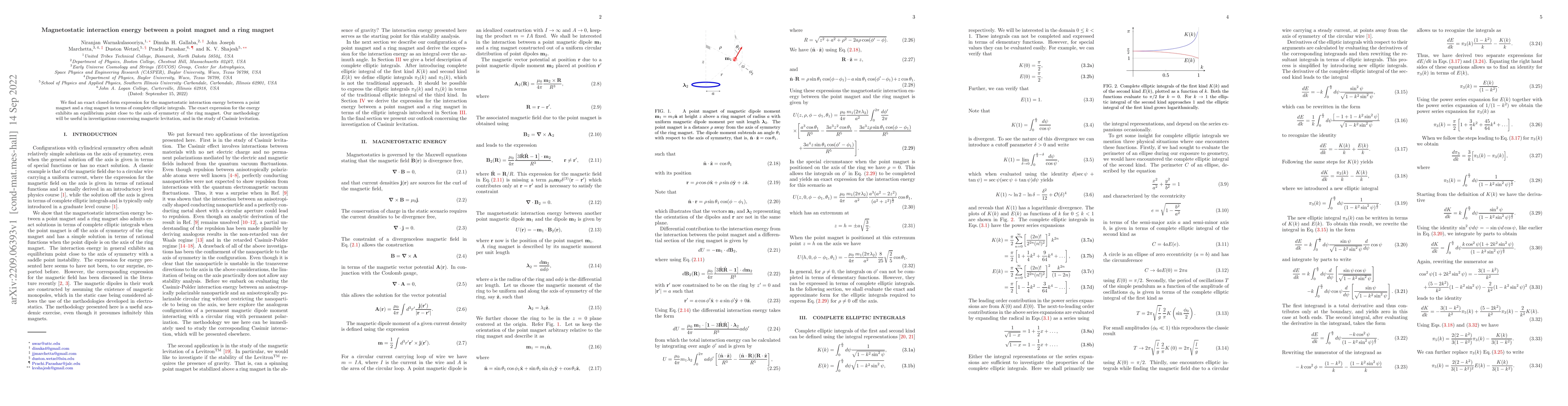 Thumbnail for Magnetostatic interaction energy between a point magnet and a ring
  magnet