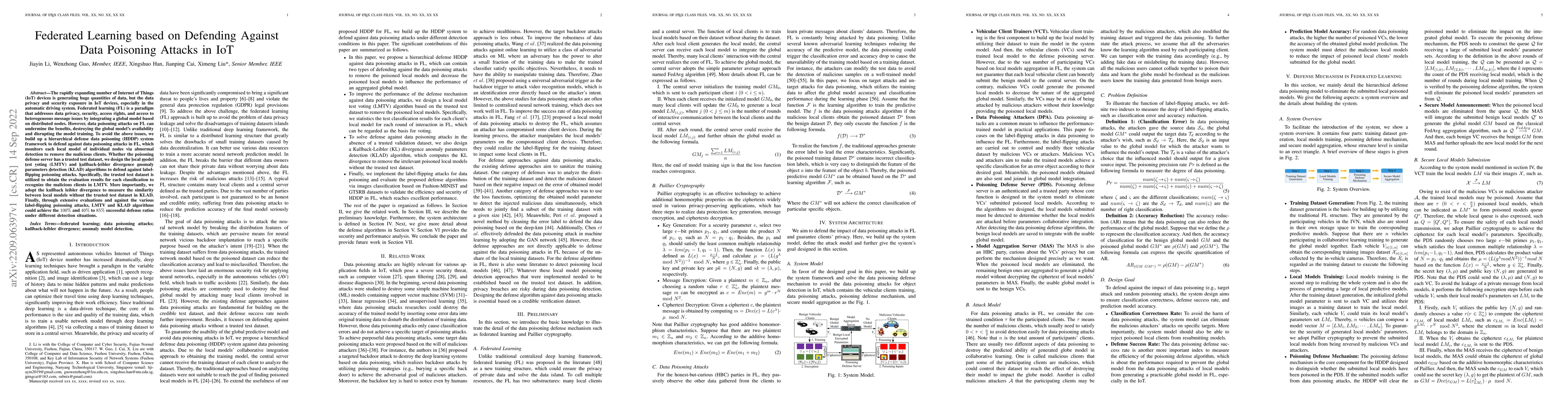 Thumbnail for Federated Learning based on Defending Against Data Poisoning Attacks in
  IoT