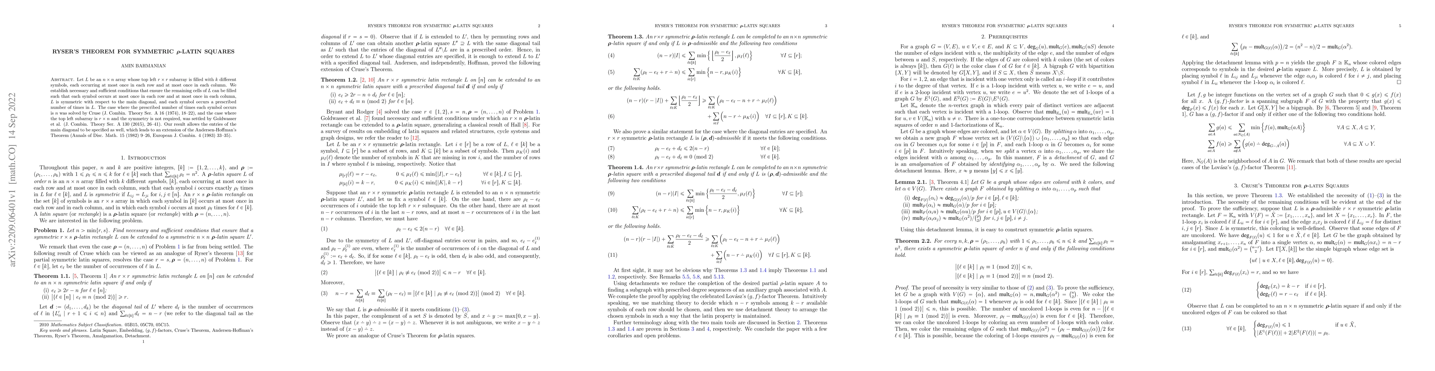 Thumbnail for Ryser's Theorem for Symmetric $\rho$-latin Squares
