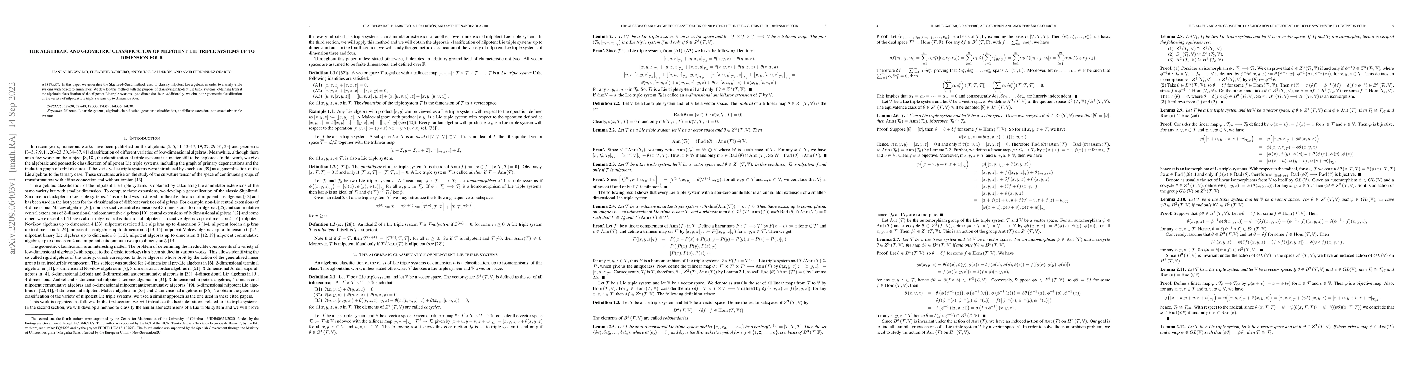 Thumbnail for The algebraic and geometric classification of nilpotent Lie triple
  systems up to dimension four