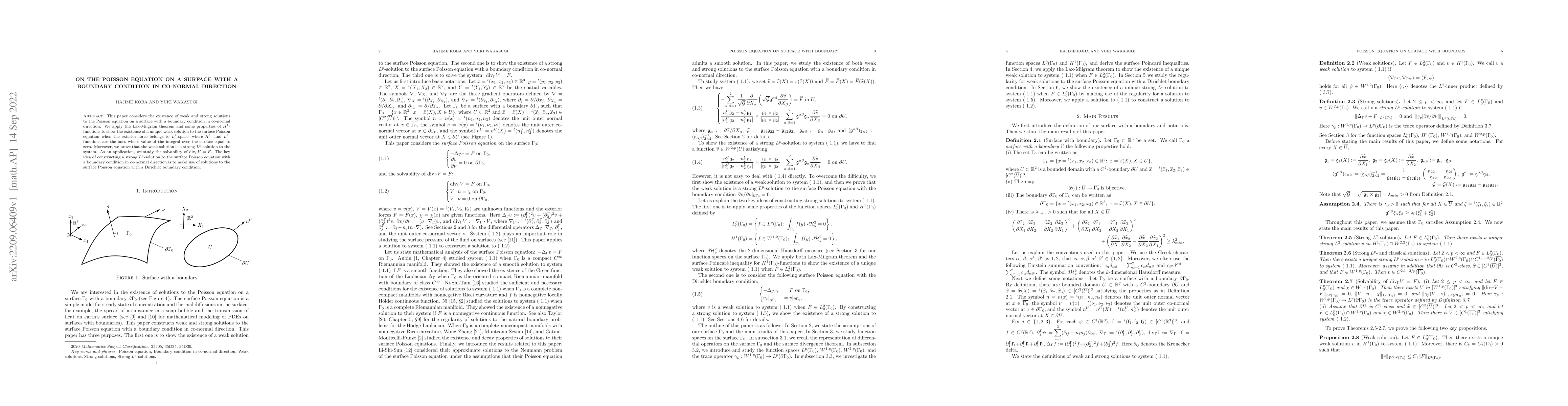 Thumbnail for On the Poisson Equation on a Surface with a boundary condition in
  co-normal direction