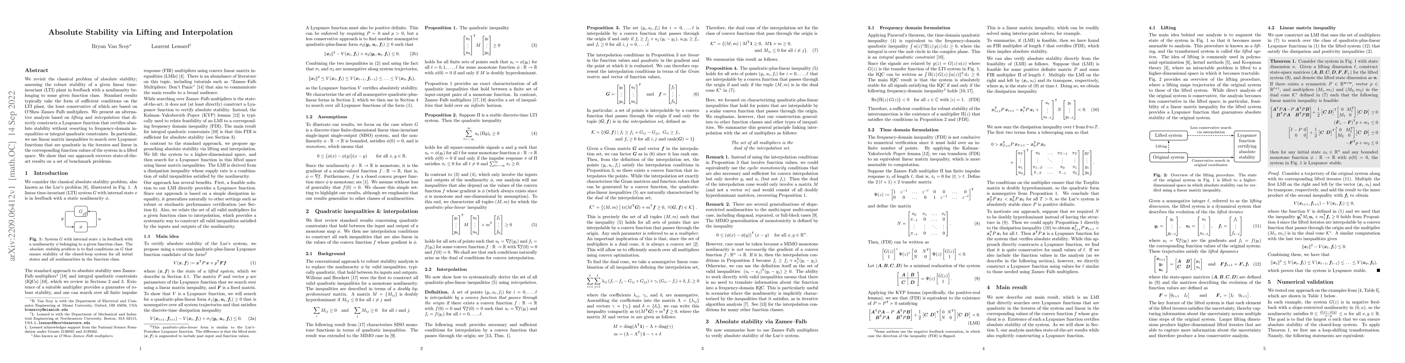 Thumbnail for Absolute Stability via Lifting and Interpolation
