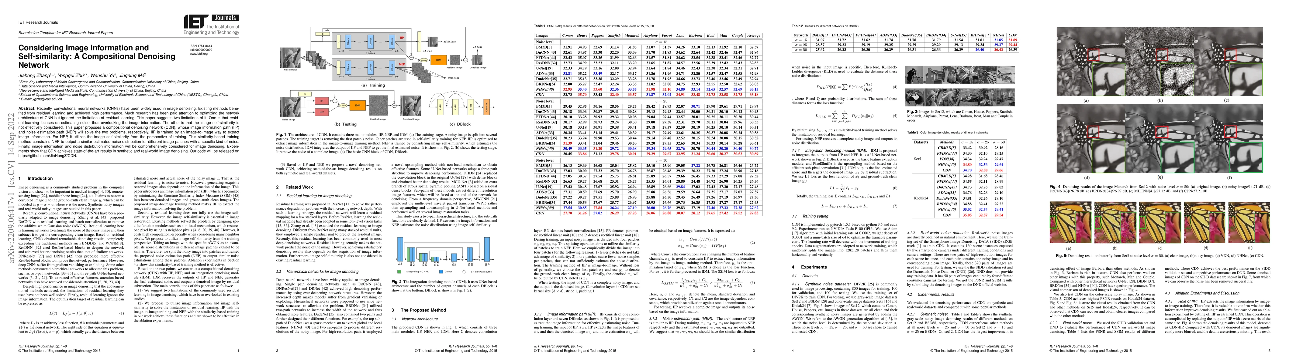 Thumbnail for Considering Image Information and Self-similarity: A Compositional
  Denoising Network