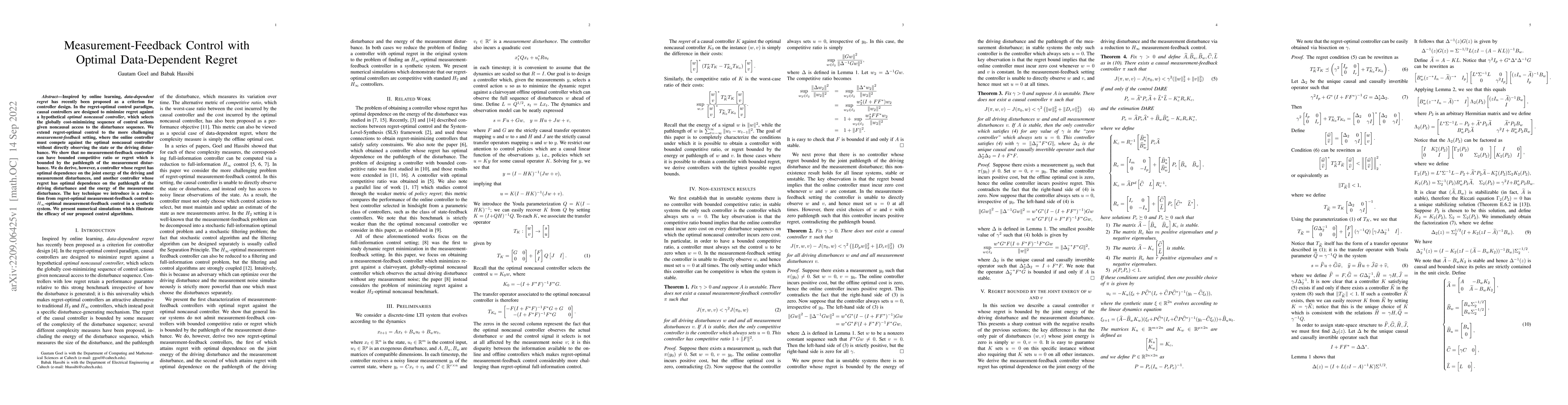 Thumbnail for Measurement-Feedback Control with Optimal Data-Dependent Regret