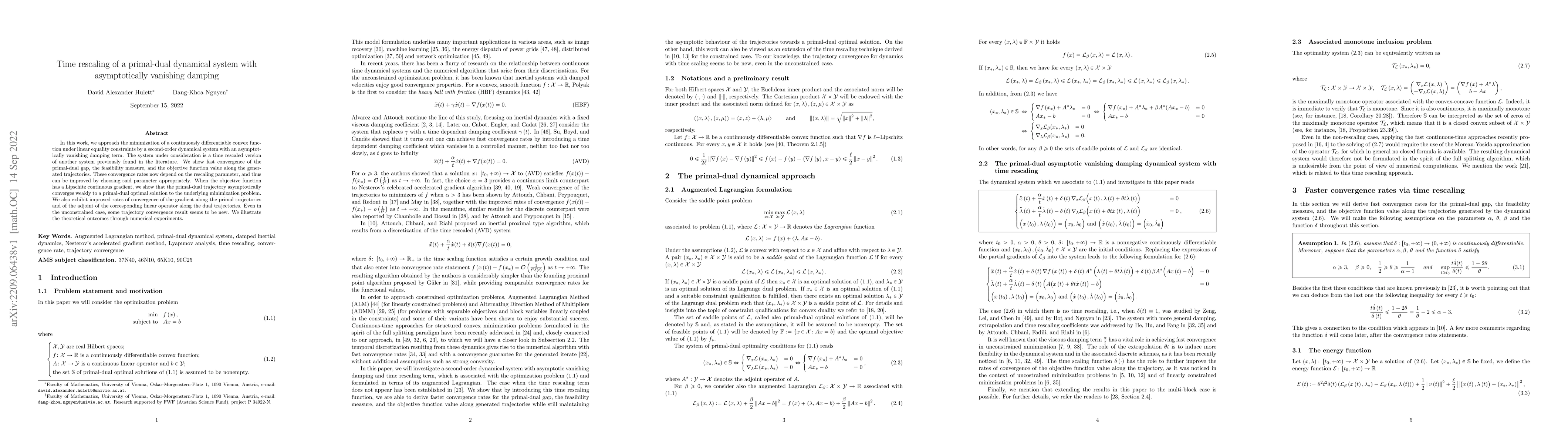 Thumbnail for Time rescaling of a primal-dual dynamical system with asymptotically
  vanishing damping