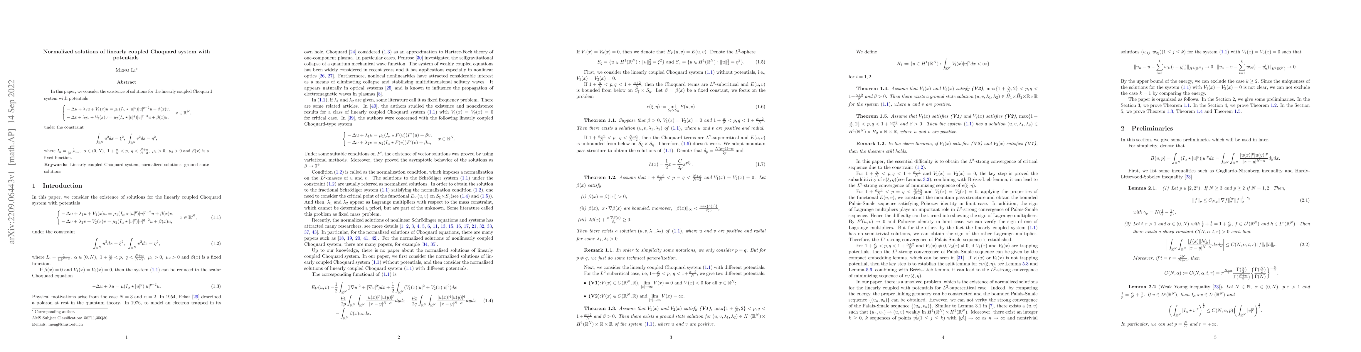 Thumbnail for Normalized solutions of linearly coupled Choquard system with potentials