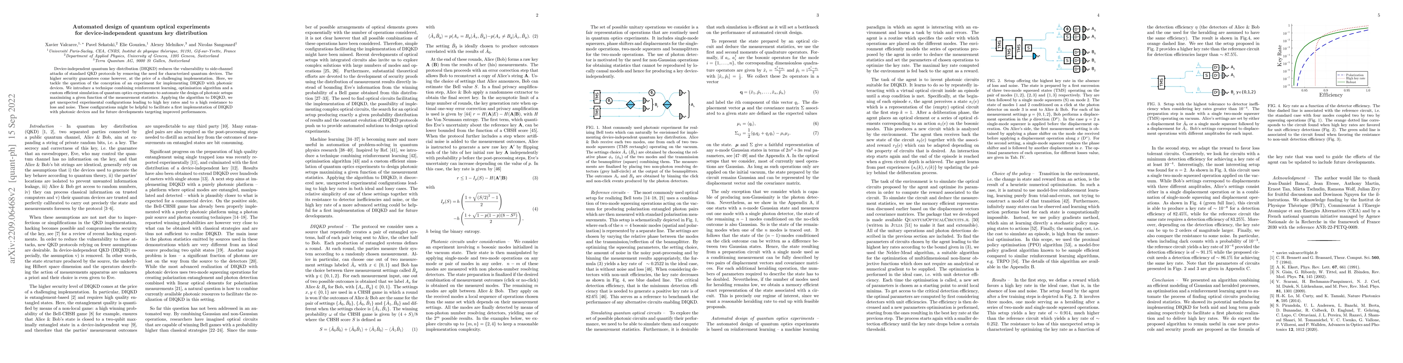 Thumbnail for Automated design of quantum optical experiments for device-independent
  quantum key distribution
