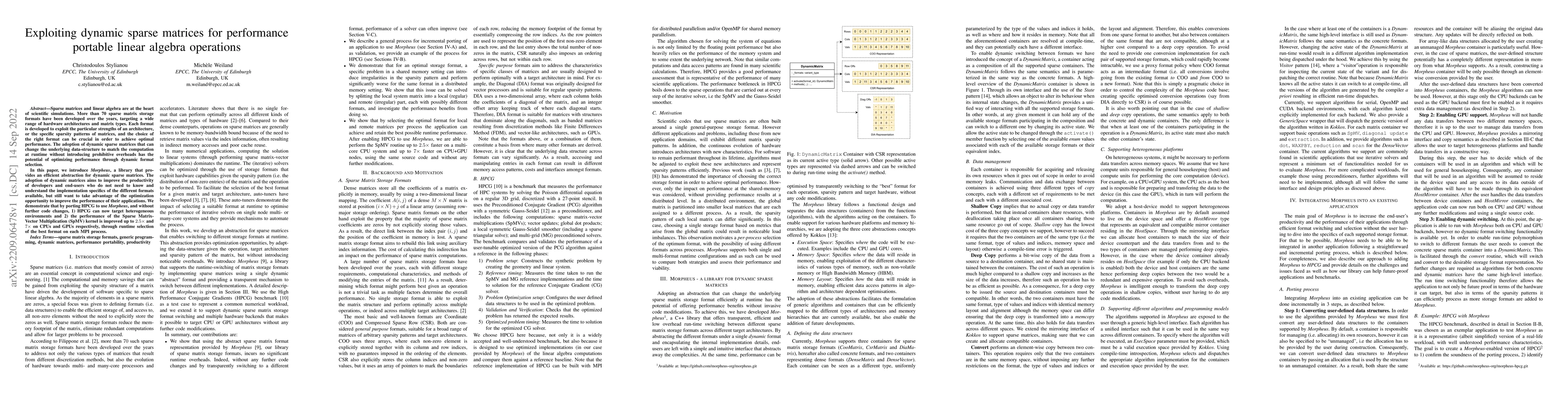Thumbnail for Exploiting dynamic sparse matrices for performance portable linear
  algebra operations