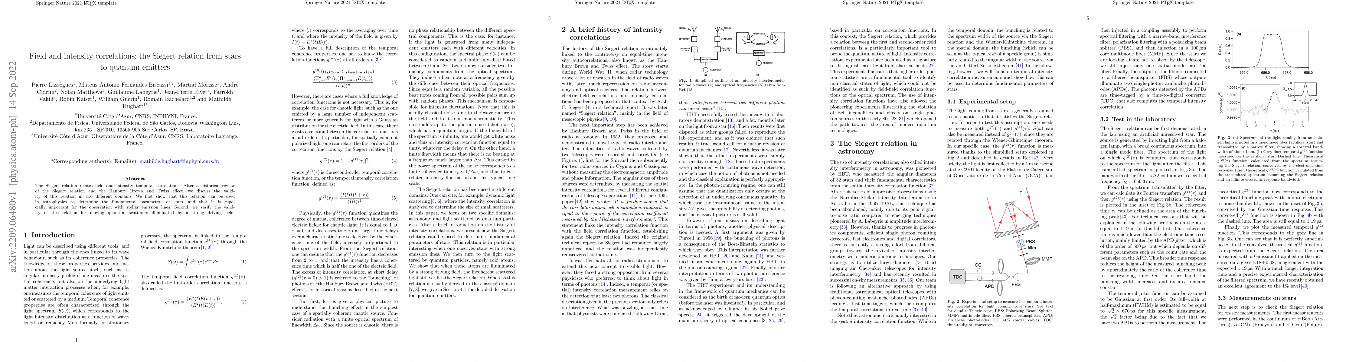 Thumbnail for Field and intensity correlations: the Siegert relation from stars to
  quantum emitters