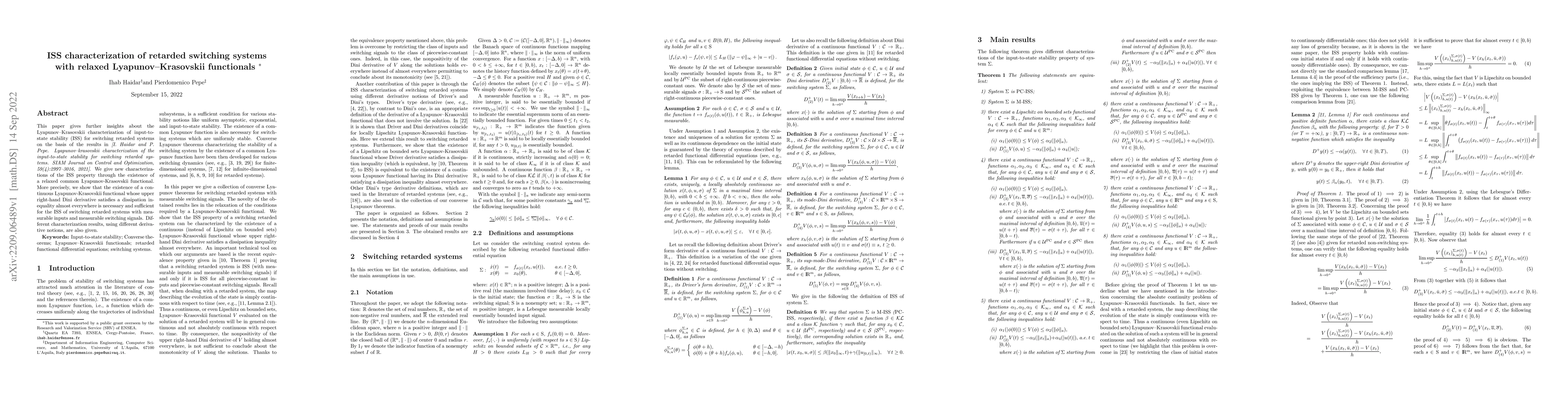 Thumbnail for ISS characterization of retarded switching systems with relaxed
  Lyapunov-Krasovskii functionals *