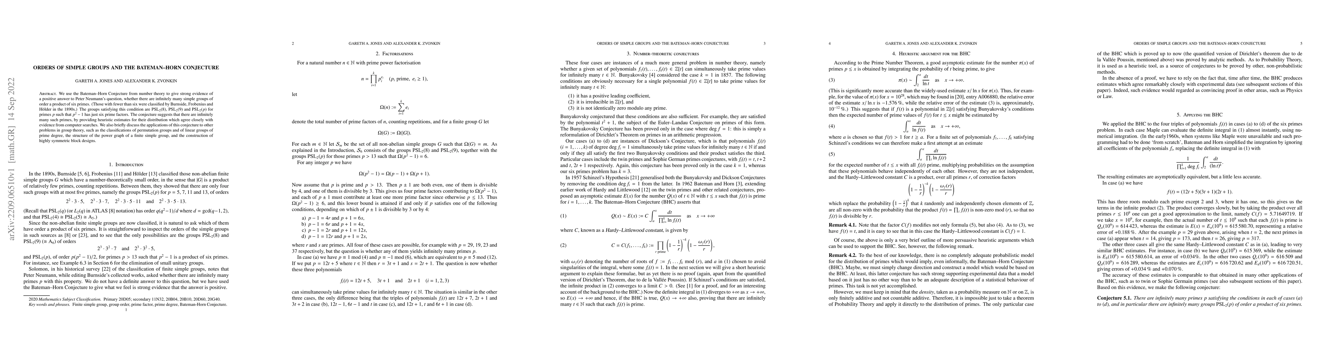 Thumbnail for Orders of simple groups and the Bateman--Horn Conjecture